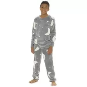 image of Follow That Dream Childrens/Kids Glow In The Dark Moons Pyjama Set (9-10 Years) (Grey)