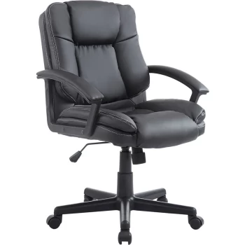 Image of Homcom - Swivel Executive Office Chair Mid Back Faux Leather Computer Desk Chair for Home with Double-Tier Padding, Arm, Wheels, Black