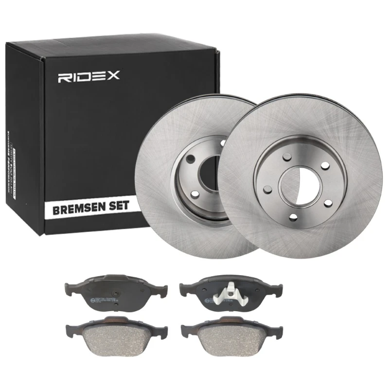 Image of RIDEX 3405B1280 Brake disc and pads set Front Axle, Brake Disc Type: Vented Brake Set,disc brakes (3405)