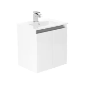 image of Newland 500mm Wall Hung Double Door Ceramic Basin Unit - White Gloss