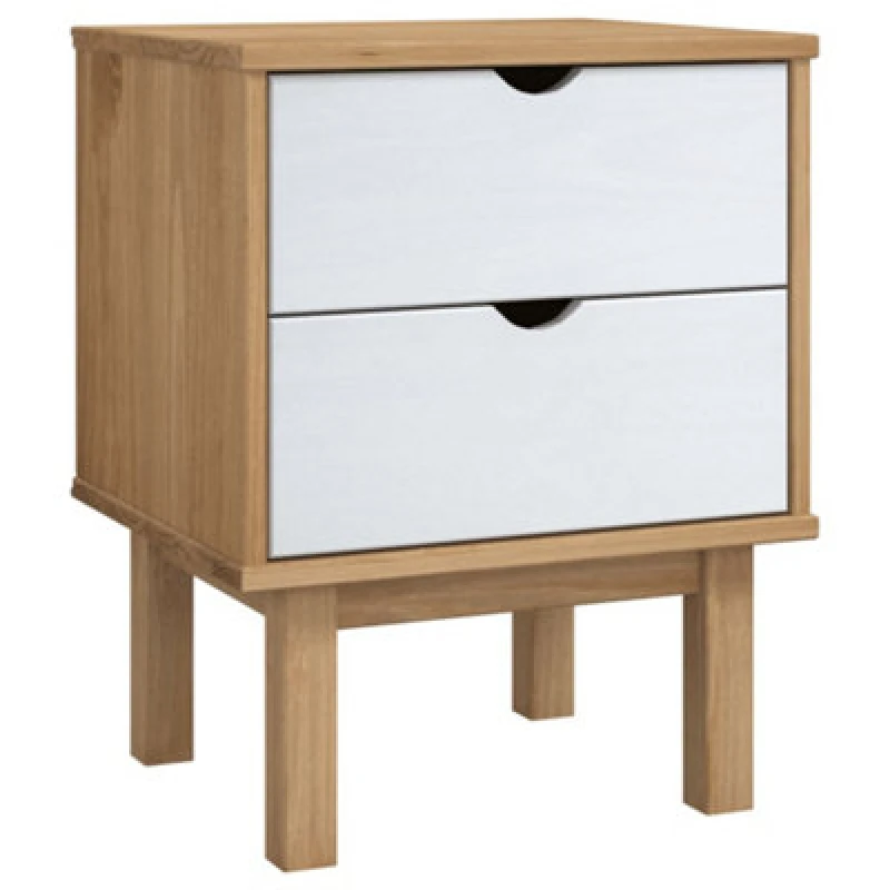 Image of Vidaxl Bedside Cabinet Otta Brown&white 46X39.5X57Cm Solid Wood Pine, White 348578