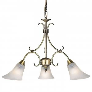 Image of 3 Light Multi Arm Ceiling Pendant Antique Brass, Frosted Glass, E14