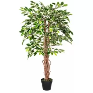 Image of Homescapes - Variegated Green Artificial Ficus Tree with Real Wood Trunk, 4 Ft - Green