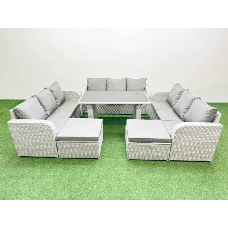 Image of Fimous Patio Garden Furniture Sets with 2 Big Stool Light Grey Light Grey Unisex