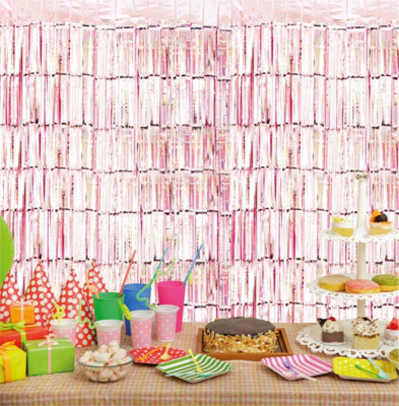 Image of CHEETAHL Rose Gold Foil Fringe Shimmer Tinsel Curtain Party Event Backdrop 1m Wide x 2.5m Drop ELV-169713