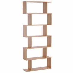 image of Carter S-Shape Room Divider Bookcase with 6 Shelves, Maple