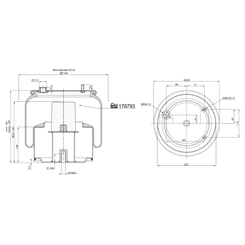 Image of FEBI BILSTEIN 176793 Boot, air suspension non-steered trailing axle Boot,air suspension (324)