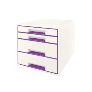 image of Leitz WOW Cube Drawer Cabinet, 4 Drawers (2 Big and 2 Small) A4 Maxi White/Purpl