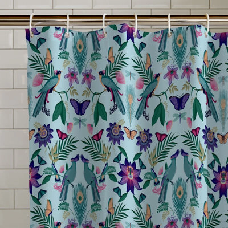 Image of Catherine Lansfield Catherine Lansfield Maya Tropical Shower Curtain - Blue