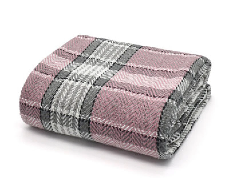 Image of Velosso Soft Weave Cotton Throw Blanket 50X60 - Decorative Dual-Tone Blanket For Sofa, Bed, Couch - 50Cm X 60Cm - Blush And Grey