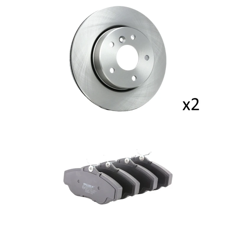 Image of RIDEX 3405B2846 Brake disc and pads set Front Axle, Brake Disc Type: Vented, excl. wear warning contact Brake Set,disc brakes (3405)
