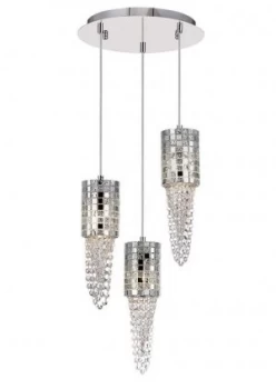 Image of Ceiling Cluster Pendant 3 Light G9 Round Polished Chrome, Mosaic Glass, Crystal