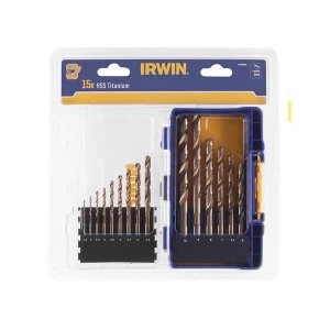 image of IRWIN HSS Titanium Metal Drill Bit Set, 15 Piece