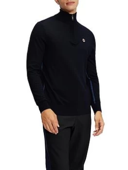 Ted Baker Knitted Quarter Jumper - Navy, Size 4, Men