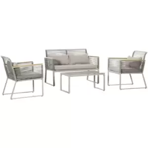 image of Outsunny 4 PCS Patio PE Rattan Outdoor Sofa Set, Conservatory Furniture Set - Grey