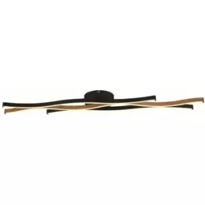 Image of Searchlight Bloom Swirl LED Flush Ceiling Light, Black With Wood Effect