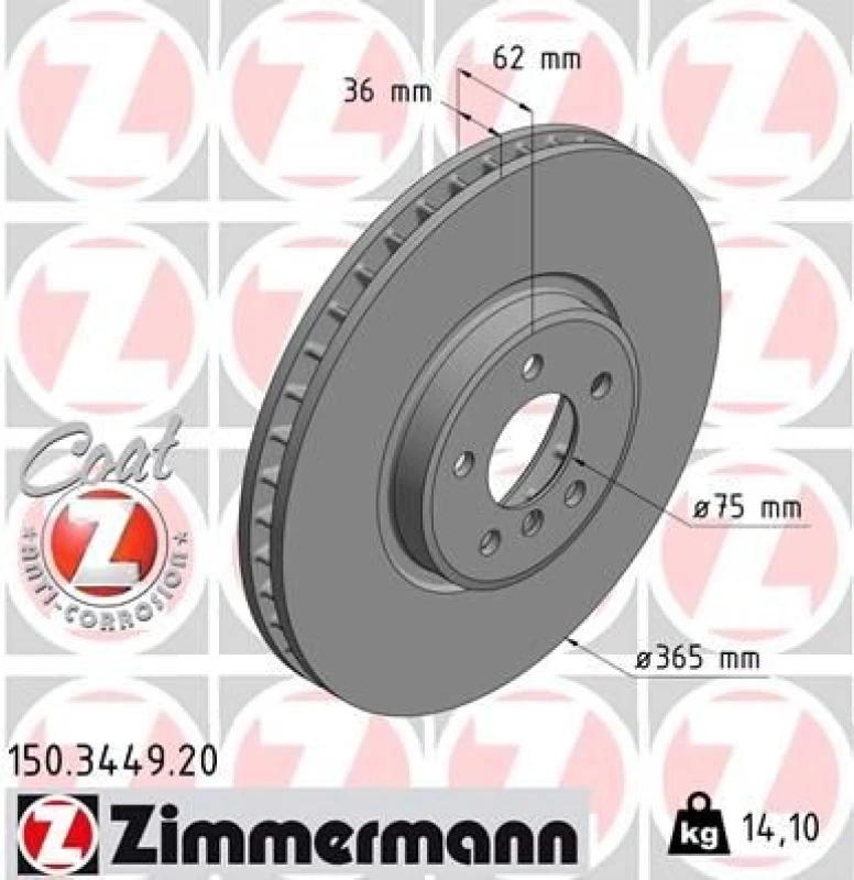 Image of ZIMMERMANN Brake disc ZIMMERMANN 150.3449.20