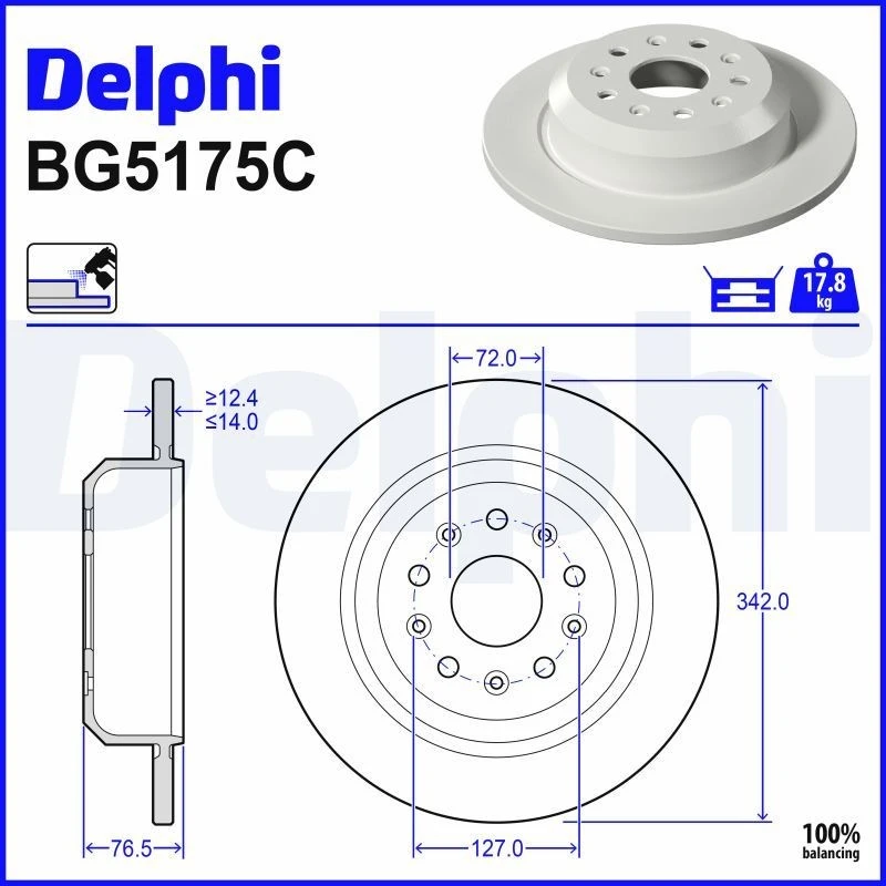 Image of DELPHI Brake disc DELPHI BG5175C