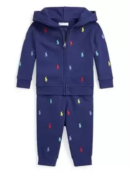 Image of Ralph Lauren Baby Boys Horse Print Jog Set - Navy, Size 12 Months