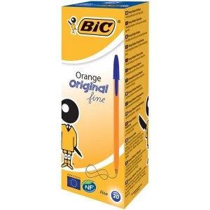 image of BIC Orange Original Fine Ballpoint Pen 0.8mm Tip 0.3mm Line Blue Pack of 20