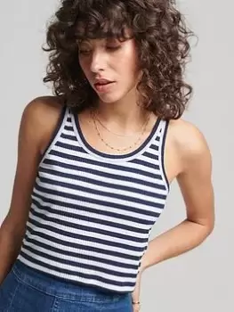 Image of Superdry Vintage 100% Organic Cotton Stripe Crop Vest - Blue Size 14, Women