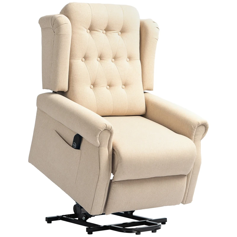 Image of HOMCOM Power Lift Recliner Armchair with Wingback, Button Tufted, Beige Beige