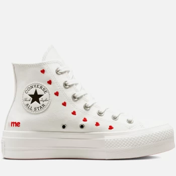 image of Converse Womens Chuck Taylor All Star Crafted With Love Lift Hi-Top Trainers - Vintage White/University Red - UK 3