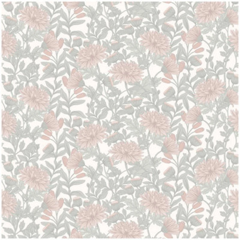 Image of Martha Floral Wallpaper Green Blush Pink Cream Muriva Botanical Natural