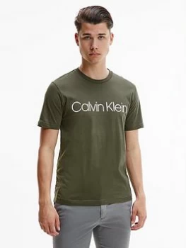 Image of Calvin Klein Cotton Front Logo T-Shirt - Dark Olive, Dark Olive, Size XL, Men