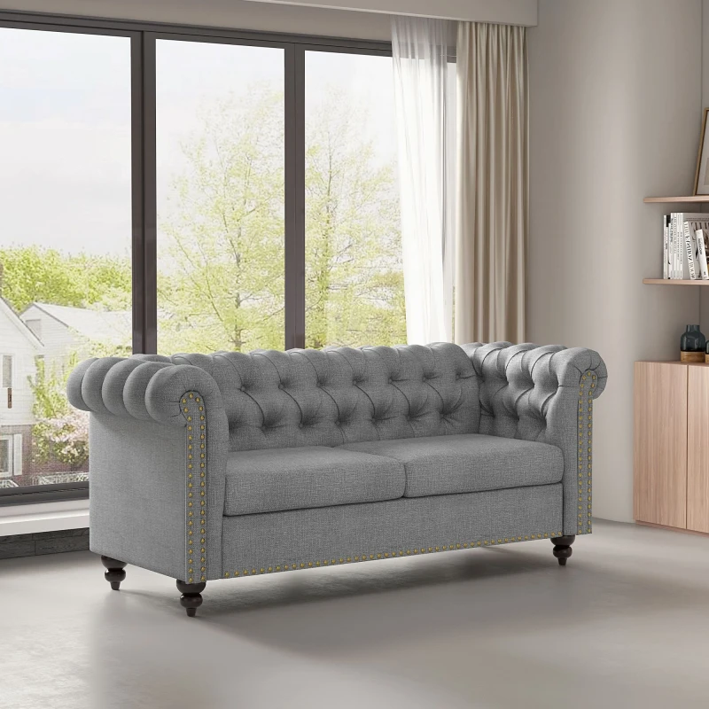 Image of MCC DIRECT Mcc Direct - Large 2 seater Chesterfield Style Button back Sofa Couch Linen Fabric Settee victoria grey SF2002