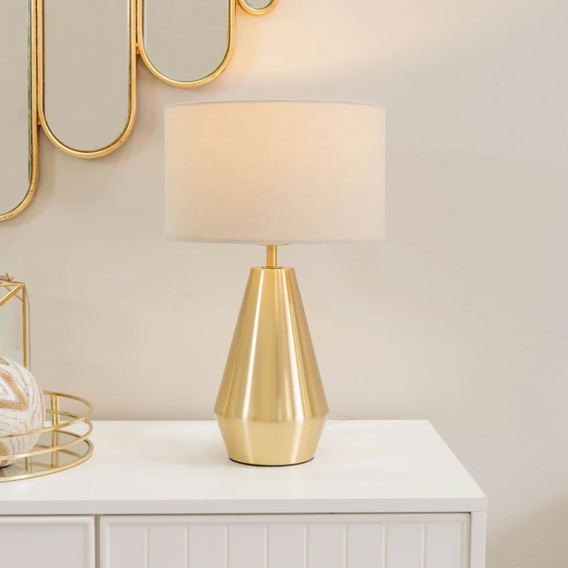 Image of ValueLights Jax Antique Brass Metal Dimmable Touch Table Lamp with Fabric Drum Shade Nude