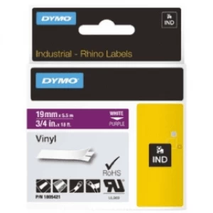 Dymo 1805421 White on Purple Vinyl Labels 19mm x 5.5m