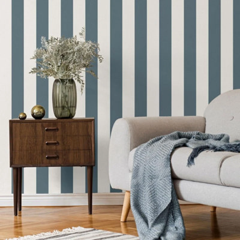 Image of Fine Decor Fine Decor Juliette Textured Vinyl Classic Stripe Design Blue Wallpaper Fd43458