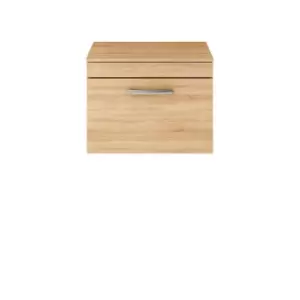 image of Nuie Athena 600 Wall Hung Single Drawer Vanity & Worktop - Natural Oak