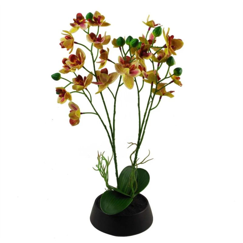 Image of Leaf 43cm Large Pink Yellow Artificial Orchid in Ceramic Planter Pink unisex