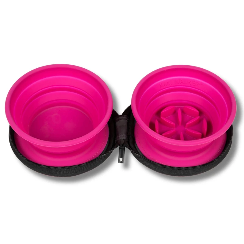Image of Kiwi Walker Double Travel Bowl With Slow Feeder Pink unisex One Size