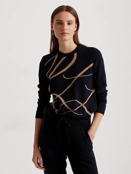 Image of Lauren by Ralph Lauren Janitra-long Sleeve-pullover - Lauren Navy/gold, Multi Size XS Women