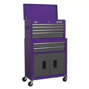 image of Sealey American Pro Topchest & Rollcab Combination 6 Drawer with Ball-Bearing Slides - Purple/Grey