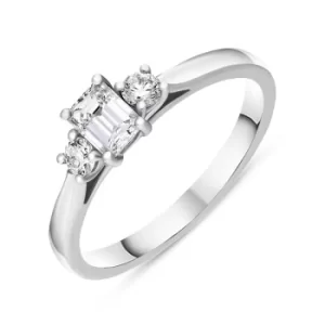 image of Platinum Diamond Emerald and Round Brilliant Cut Three Stone Ring