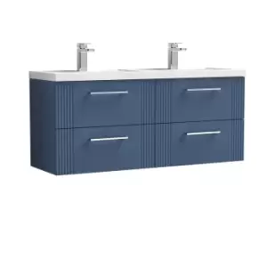 image of Nuie Deco 1200mm Wall Hung 4 Drawer Vanity & Double Polymarble Basin - Satin Blue