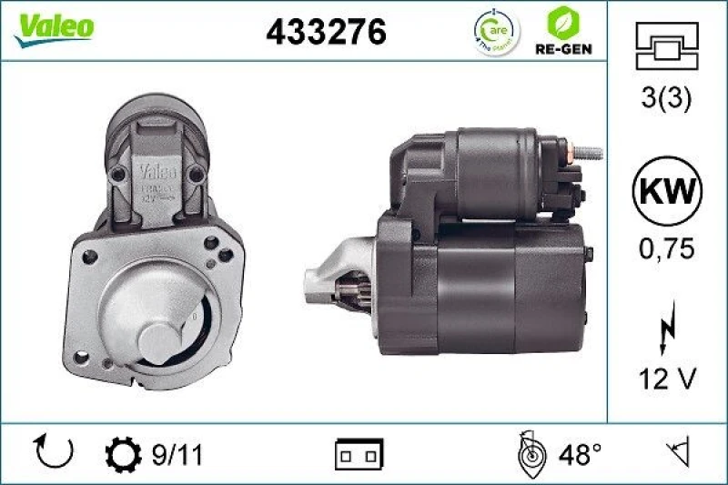 Image of VALEO 433276 Starter motor 0,75kW, 12V Starter (2)