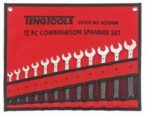 Image of Teng Tools 8512mm Combination Spanner Set - Anti Slip 12pc 8-19mm in Tool Roll