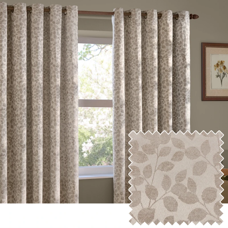 Image of Wylder Grace Leaf Jacquard Room Darkening Eyelet Curtains Natural 117Cm Width 137Cm Drop, Cream 5025532389640