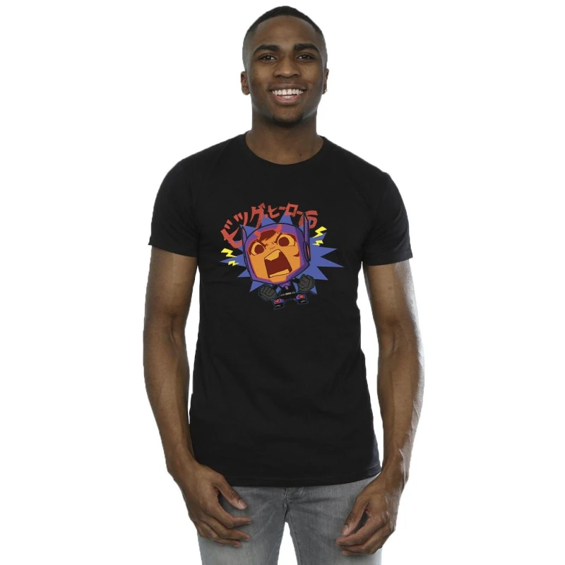 Image of Disney Men Big Hero 6 Baymax Hiro Angry Manga T-Shirt in Black Size: Small Black S Male 5059934892323