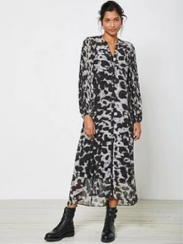 Image of Mint Velvet Alexa Print Pleat Sleeve Shirt Midi Dress - Grey