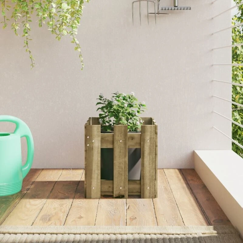 Image of vidaXL Garden Planter w/ Fence Design 30x30x30cm Impregnated Wood Pine, Brown 832446
