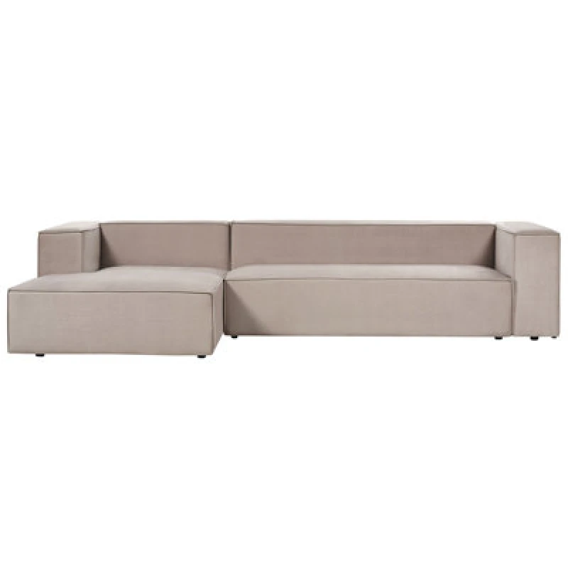 Image of Beliani Corner Sofa 3 Seater Vernon Velvet Taupe Right Hand