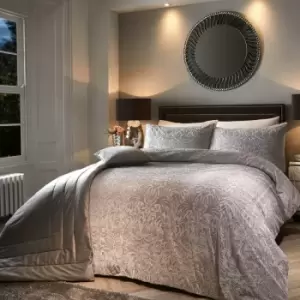 Image of Soiree Mirella Velvet Damask Weave Duvet Cover Set, Silver, Super King
