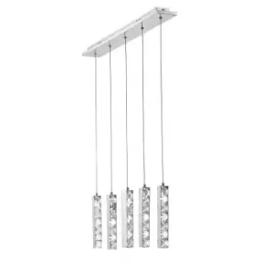 Image of Galaxy Linear Pendant 5 Drop 15W LED 6000K Polished Chrome, Crystal