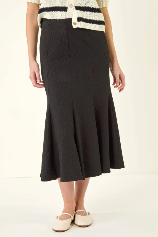 Image of Roman Womens Textured Panel Stretch Maxi Skirt in Black Size: 14 Black Female 14